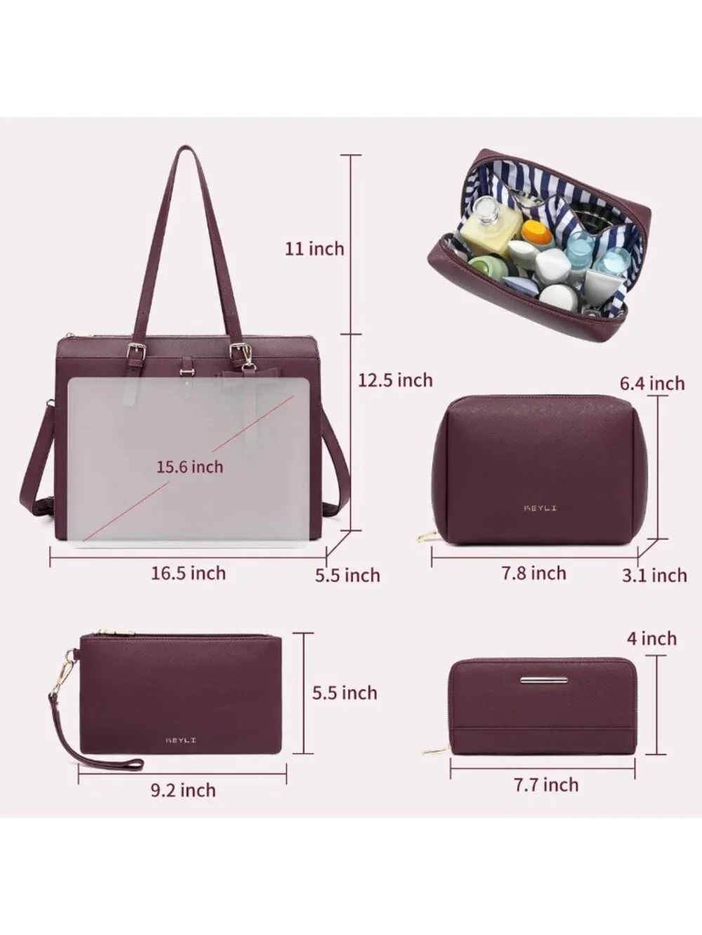 Stylish 4pc Laptop Bag Set for Women - Large Leather Briefcase with USB Charging